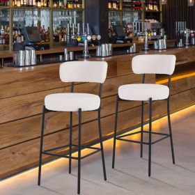 Premium White Teddy Chair with Iron Frame - Plush Comfort Bar Stools 2 Piece Set with Backrest Seat Height Bar Stools, Upholstered Large Circle Velvet