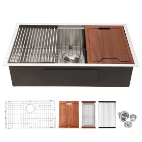 Single Bowl Undermount Workstation Kitchen Sink - 33"x19"x 10" Inch 16 Gauge Stainless Steel Deep Sink