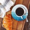 Coasters for Drinks Set of 6, Ocean Style Drink Coasters with Holder, Round Marble Absorb Water Cork Coaster for Coffee Table Gifts Home Decor, 4 Inch