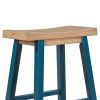 Farmhouse Rustic 2-piece Counter Height Wood Kitchen Dining Stools for Small Places, Light Walnut+Blue